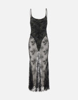 Abito lungo in pizzo con finiture in seta QZ005 BLACK JACQUES WEI