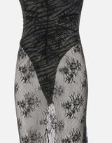 Abito lungo in pizzo con finiture in seta QZ005 BLACK JACQUES WEI