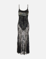 Abito lungo in pizzo con finiture in seta QZ005 BLACK JACQUES WEI