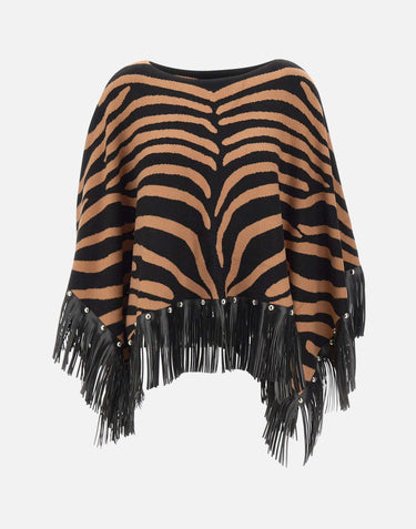 Poncho zebrato con frange 2F5053M0300 09Z83 LIU-JO