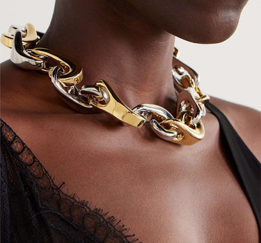 "New organic necklace with alternating gold and silver links" 25ABB0431MET767 M715 RABANNE