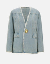 "Shearling lining denim collarless jkt" WT006 BLUE JACQUES WEI