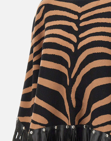 Poncho zebrato con frange 2F5053M0300 09Z83 LIU-JO