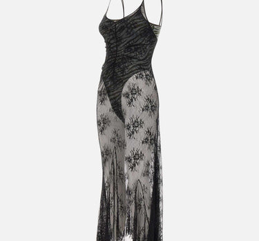 Abito lungo in pizzo con finiture in seta QZ005 BLACK JACQUES WEI