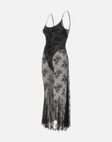 Abito lungo in pizzo con finiture in seta QZ005 BLACK JACQUES WEI