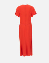 "Gathered V-Neck Midi Dress" 1125WDR005195B RED VICTORIA BECKHAM