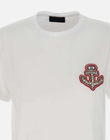 T-shirt in cotone con ricamo e strass CA5371J6308 M9320 LIU-JO