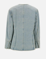 "Shearling lining denim collarless jkt" WT006 BLUE JACQUES WEI