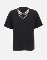 T-shirt con perle e strass CF5063J0088 22222 LIU-JO