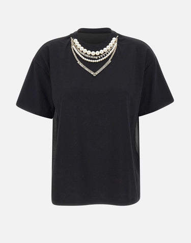 T-shirt con perle e strass CF5063J0088 22222 LIU-JO