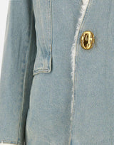 "Shearling lining denim collarless jkt" WT006 BLUE JACQUES WEI