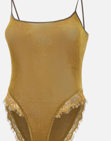 "Olive green velvet lace bodysuit" BX003 OLIVEGREEN JACQUES WEI