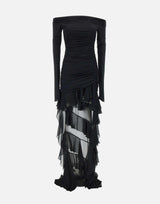 "Mini dress in jersey with chiffon train" 2A623A N0990 BLUMARINE