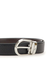 MONTBLANC Cintura reversibile "Horseshoe" in pelle granulata BLACK Uomo 