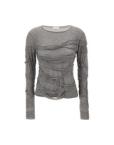 7 FOR ALL MANKIND Maglia donna con maniche lunghe e tessuto sfrangiato GREY Donna 