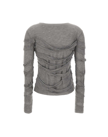 7 FOR ALL MANKIND Maglia donna con maniche lunghe e tessuto sfrangiato GREY Donna 