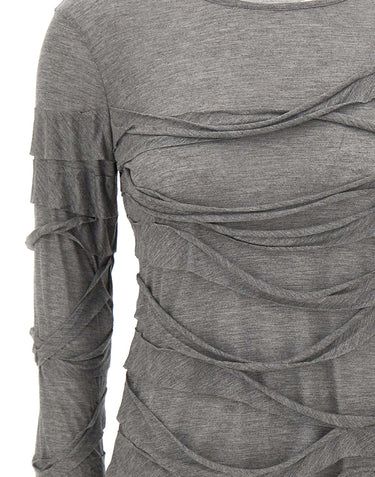 7 FOR ALL MANKIND Maglia donna con maniche lunghe e tessuto sfrangiato GREY Donna 
