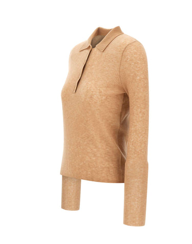 ASPESI Polo in misto lana a coste BROWN Donna 