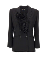 BLUMARINE Blazer sartoriale con rose plissé 3D BLACK Donna 