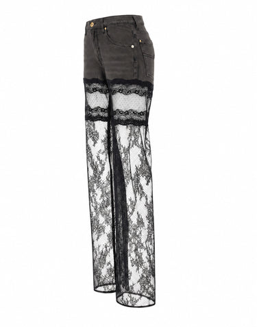 BLUMARINE Jeans con tulle e pizzo GREY Donna 