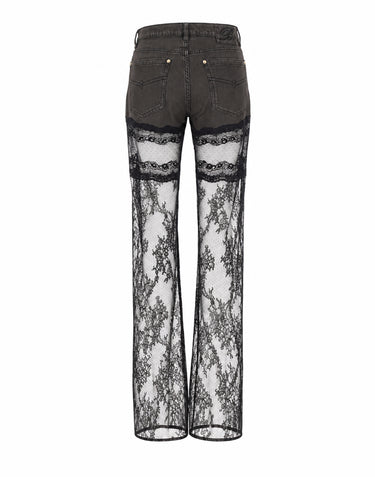 BLUMARINE Jeans con tulle e pizzo GREY Donna 