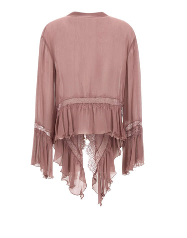 BLUMARINE Blusa asimmetrica in crêpe de Chine e pizzo Pink Donna 