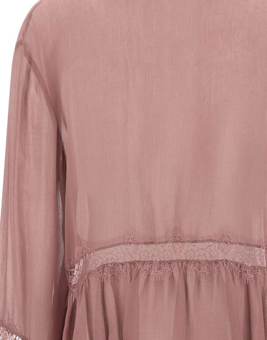 BLUMARINE Blusa asimmetrica in crêpe de Chine e pizzo Pink Donna 