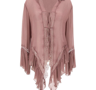 BLUMARINE Blusa asimmetrica in crêpe de Chine e pizzo Pink Donna 