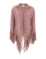 BLUMARINE Blusa asimmetrica in crêpe de Chine e pizzo Pink Donna 