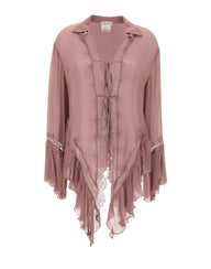 BLUMARINE Blusa asimmetrica in crêpe de Chine e pizzo Pink Donna 