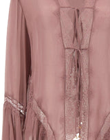 BLUMARINE Blusa asimmetrica in crêpe de Chine e pizzo Pink Donna 
