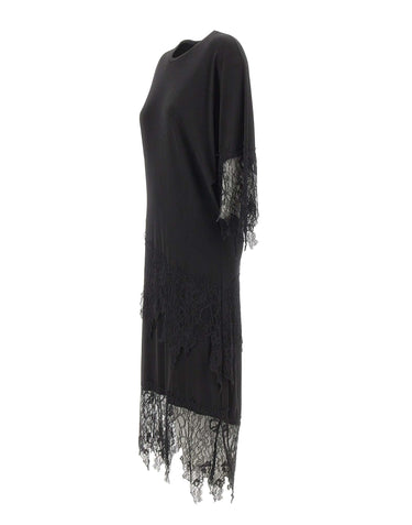 BLUMARINE Abito in jersey con balze in pizzo Chantilly BLACK Donna 