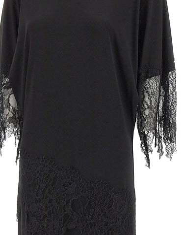 BLUMARINE Abito in jersey con balze in pizzo Chantilly BLACK Donna 