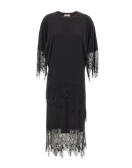 BLUMARINE Abito in jersey con balze in pizzo Chantilly BLACK Donna 