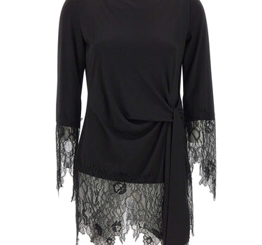 BLUMARINE Tunica in jersey con balze in pizzo BLACK Donna 