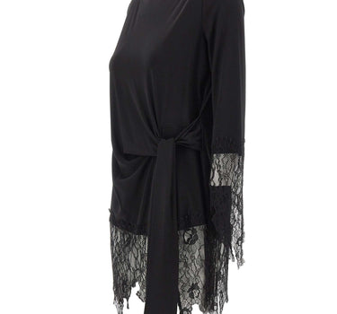 BLUMARINE Tunica in jersey con balze in pizzo BLACK Donna 