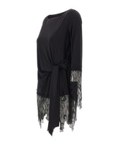BLUMARINE Tunica in jersey con balze in pizzo BLACK Donna 