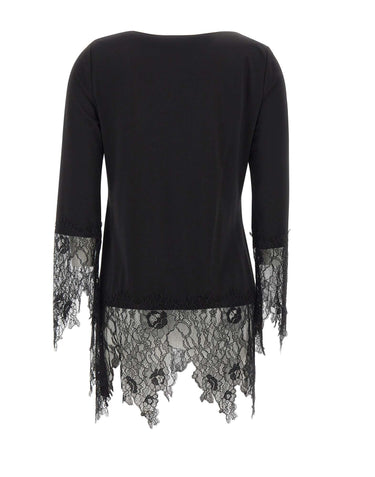 BLUMARINE Tunica in jersey con balze in pizzo BLACK Donna 