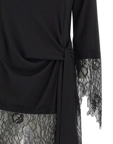 BLUMARINE Tunica in jersey con balze in pizzo BLACK Donna 
