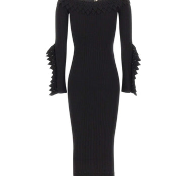 BLUMARINE Abito off-shoulder in maglia con ruches BLACK Donna 