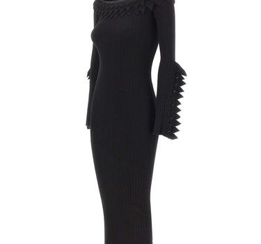 BLUMARINE Abito off-shoulder in maglia con ruches BLACK Donna 