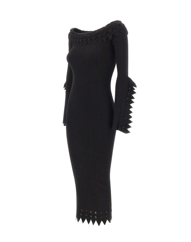 BLUMARINE Abito off-shoulder in maglia con ruches BLACK Donna 