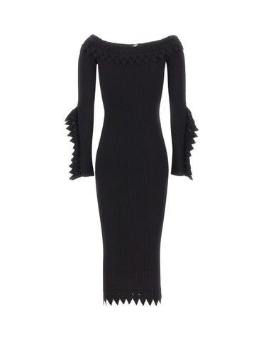 BLUMARINE Abito off-shoulder in maglia con ruches BLACK Donna 