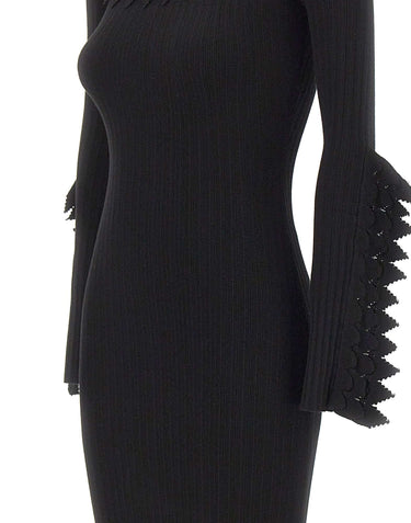 BLUMARINE Abito off-shoulder in maglia con ruches BLACK Donna 
