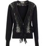 BLUMARINE Cardigan in lana con volant in pizzo BLACK Donna 