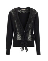 BLUMARINE Cardigan in lana con volant in pizzo BLACK Donna 