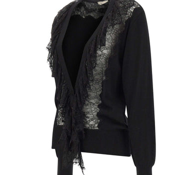 BLUMARINE Cardigan in lana con volant in pizzo BLACK Donna 