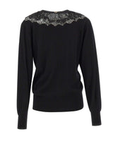 BLUMARINE Cardigan in lana con volant in pizzo BLACK Donna 