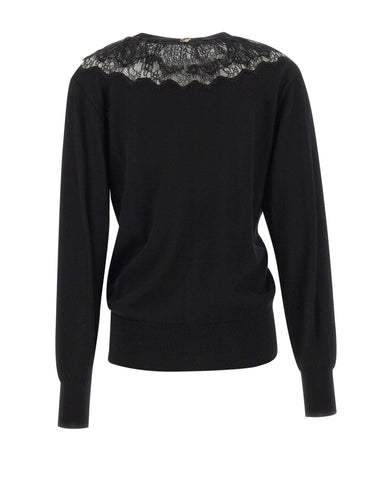 BLUMARINE Cardigan in lana con volant in pizzo BLACK Donna 