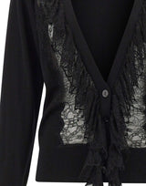 BLUMARINE Cardigan in lana con volant in pizzo BLACK Donna 